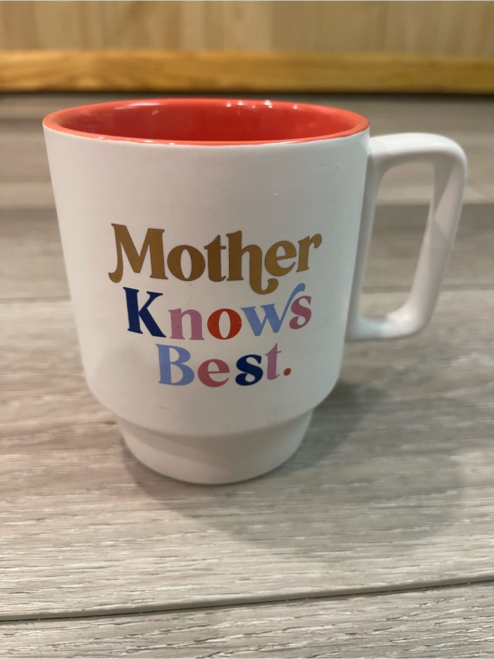 Mother Knows Best White Ceramic Mug with Coral Interior